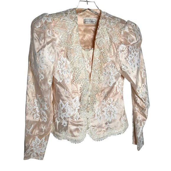 Scott McClintock  vintage pink & white lace jacket 80s pearl buttons size medium - Picture 1 of 7
